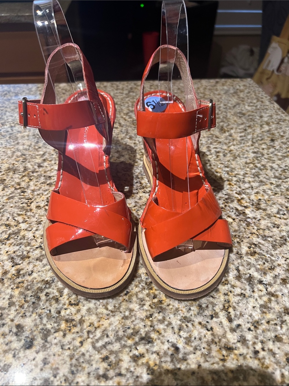 Diane Von Furstenberg Orange Patent Strappy Wedge Sandals